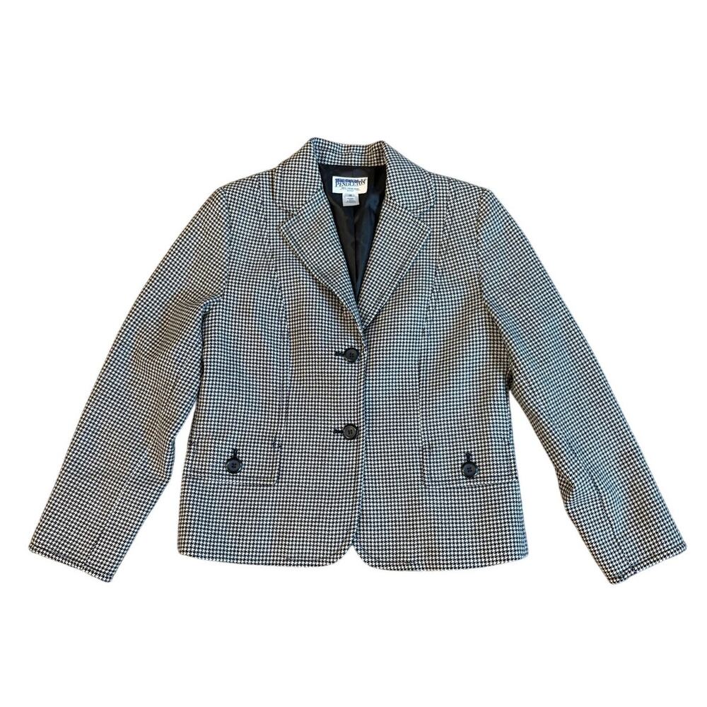 Vtg Pendleton Womens 10P Houndstooth Black & White 100% Virgin Wool‎ Blazer EUC
